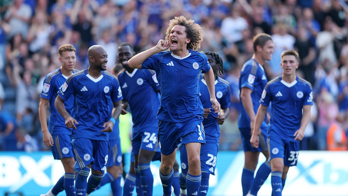 Wout Faes celebrates for Leicester