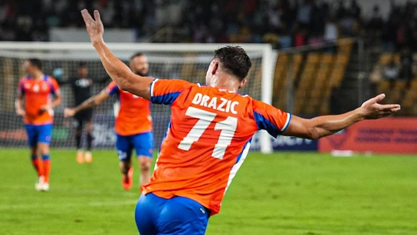 X/@FCGoaOfficial : FC Goa Vs Al-Seeb, AFC Champions League Two 2025-26: Dejan Drazic celebrating his goal.
