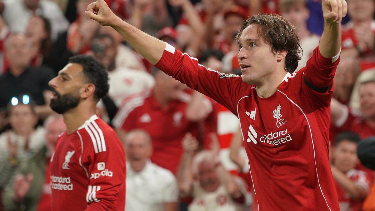 | Photo: AP/Ian Hodgson : Liverpool vs Bournemouth, English Premier League 2025-26: Liverpool's Federico Chiesa celebrates after scoring his side's third goal during the English Premier League soccer match between Liverpool and Bournemouth at Anfield stadium in Liverpool, England, Friday, Aug. 15, 2025.