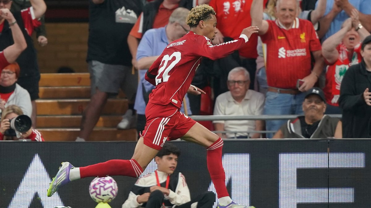 | Photo: AP/Ian Hodgson : Liverpool's Hugo Ekitike celebrates after scoring his side's opening goal during the English Premier League soccer match between Liverpool and Bournemouth at Anfield stadium in Liverpool, England, Friday, Aug. 15, 2025. 