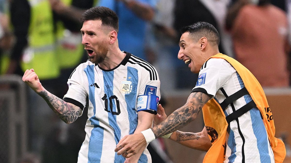 Argentina's Lionel Messi and Angel Di Maria