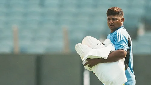 | Photo: PTI/Kunal Patil : Sarfaraz Khan.