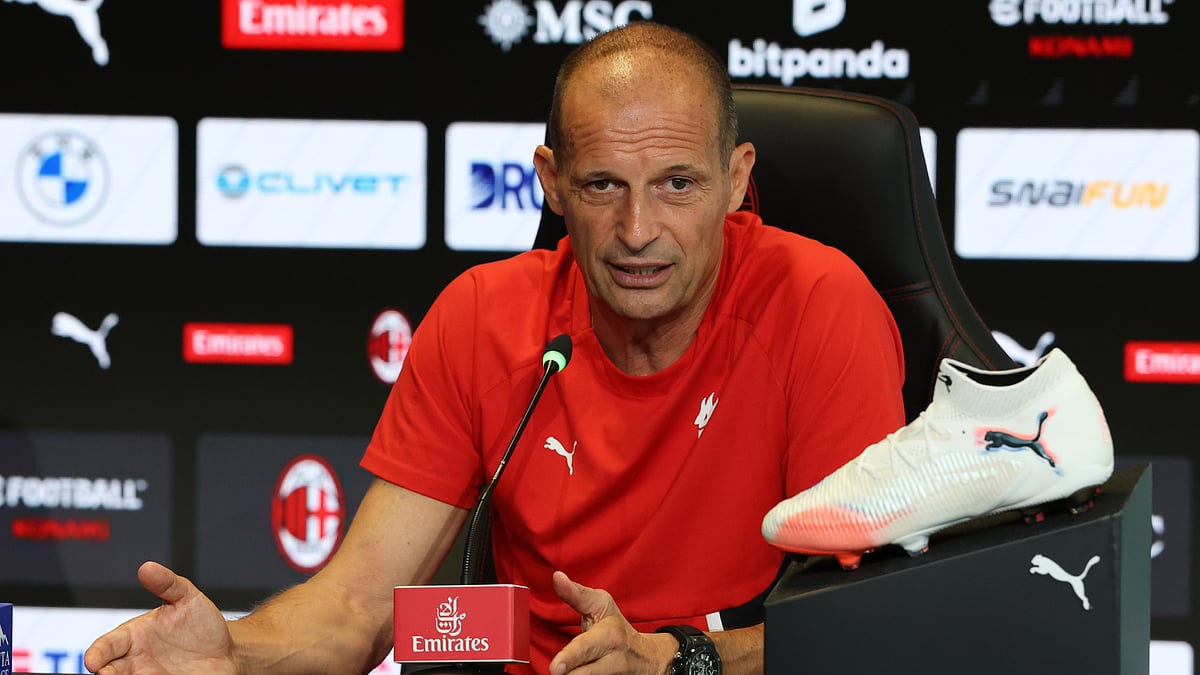 Massimiliano Allegri pictured at his pre-match press conference