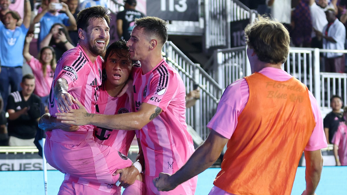 Lionel Messi celebrates with his Inter Miami team-mates