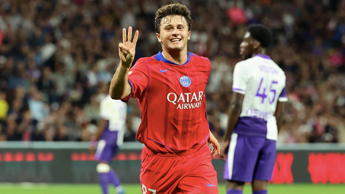 Joao Neves celebrates after scoring a hat-trick against Toulouse.