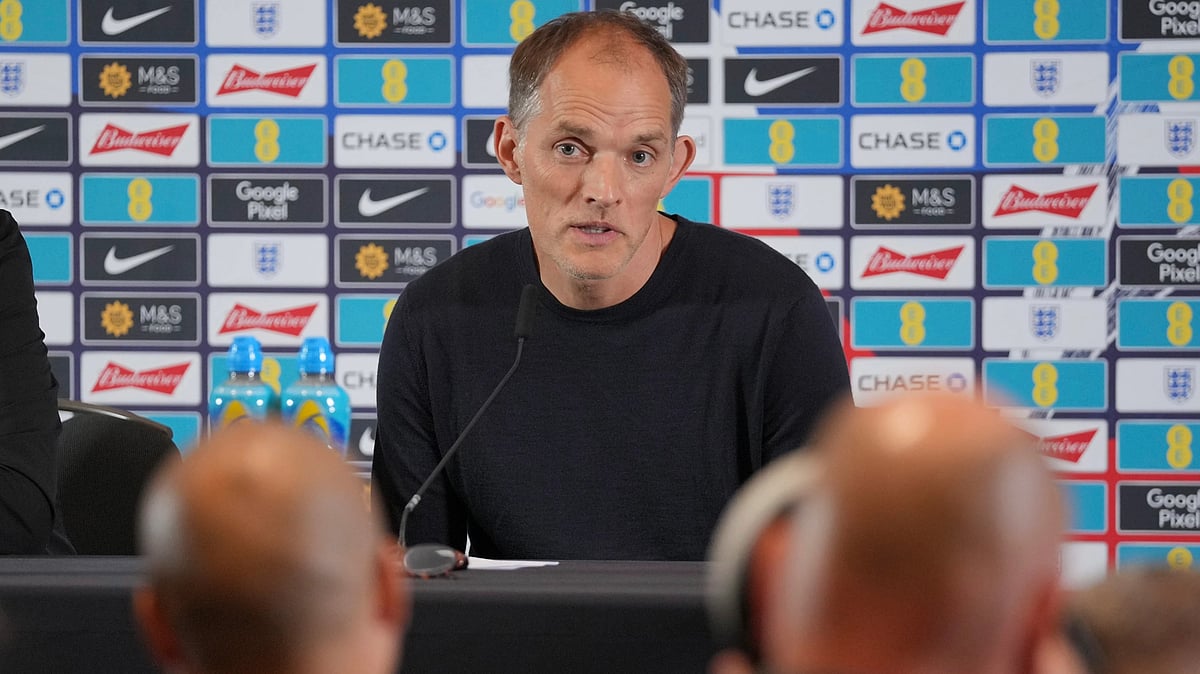 | Photo: AP/Kin Cheung : England men's soccer team head coach Thomas Tuchel, attends the news conference in London, Friday, Aug. 29, 2025 ahead of England's soccer World Cup qualifiers against Andorra and Serbia.