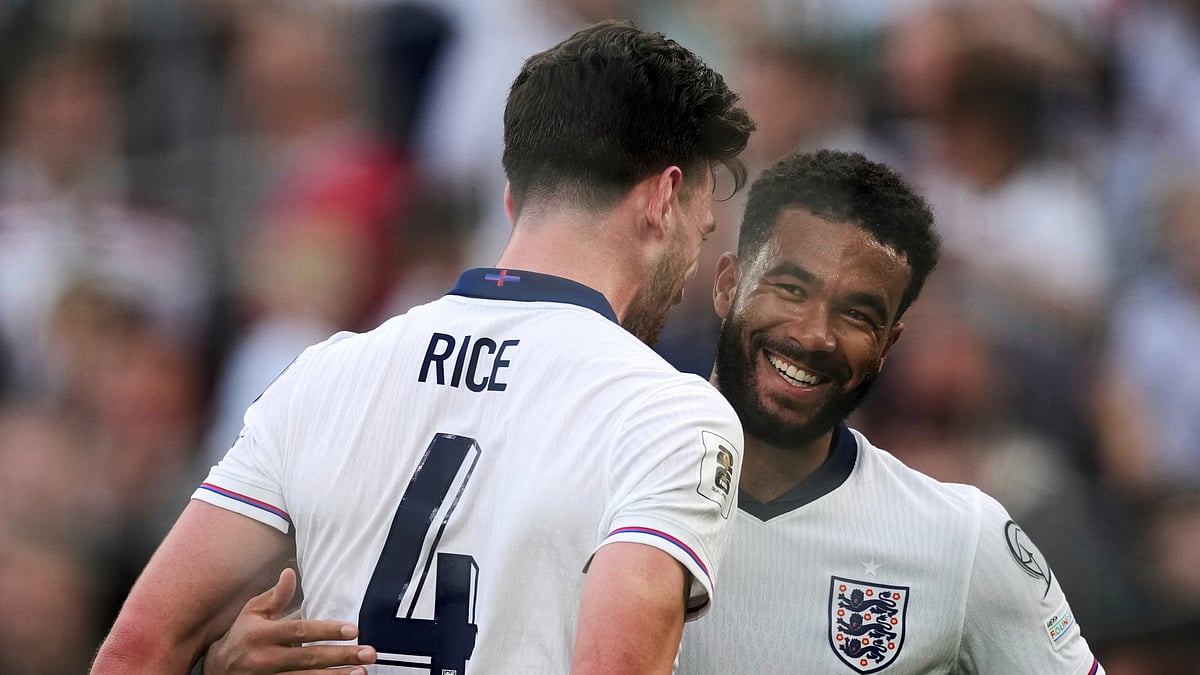 (AP Photo/Dave Shopland) : England Vs Andorra Highlights, FIFA World Cup 2026 European Qualifiers: England's Declan Rice and England's Reece James celebrate scoring their side's second goal during the World Cup Group K qualifying match between England and Andorra at Villa Park stadium in Birmingham, Saturday, Sept. 6, 2025.