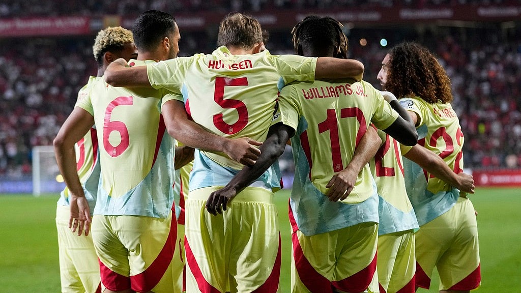 Photo: AP : Turkiye Vs Spain Highlights, FIFA World Cup 2026 European Qualifiers: La Roja celebrate Pedri's goal.