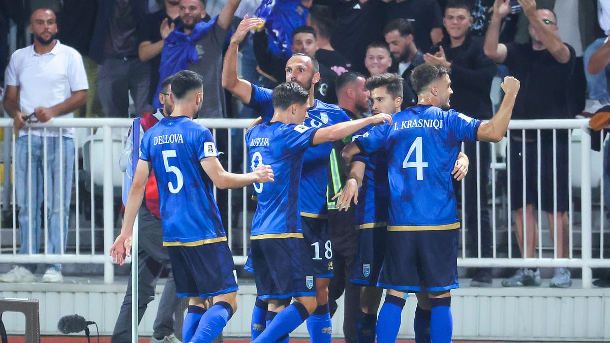 Kosovo celebrate their win over Sweden