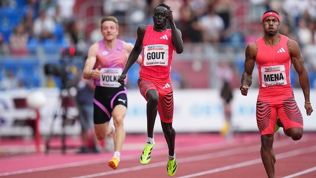 | Photo: AP/Petr David Josek : File photo of Gout Gout, of Australia, runs to win the men 200 meters during the Ostrava Golden Spike athletics meet in Ostrava, Czech Republic, on June 24, 2025. 