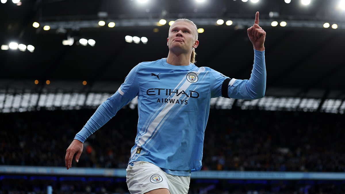 Erling Haaland struck twice in Sunday's derby.