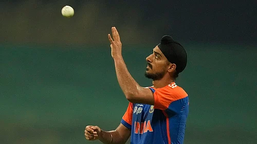 AP : Arshdeep Singh in action during the Asia Cup cricket match between India and Oman at Zayed Cricket Stadium in Abu Dhabi.