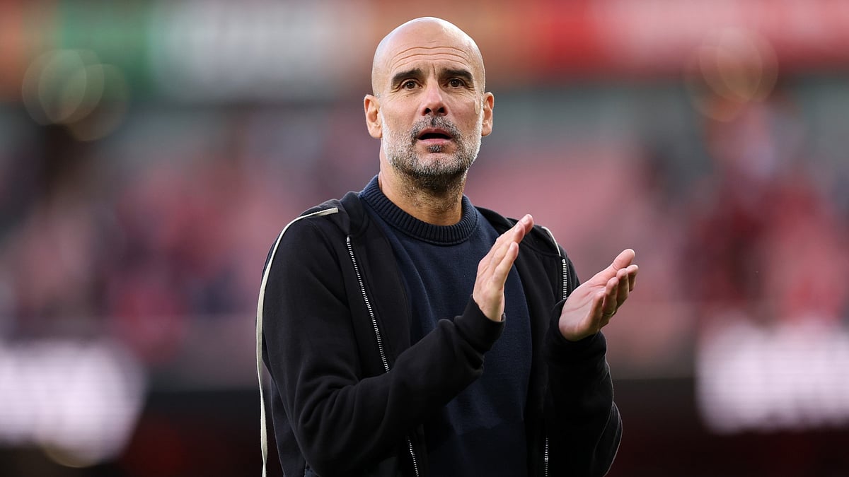 Pep Guardiola on the touchline during the English Premier League 2025-26 match between Manchester City and Arsenal.
