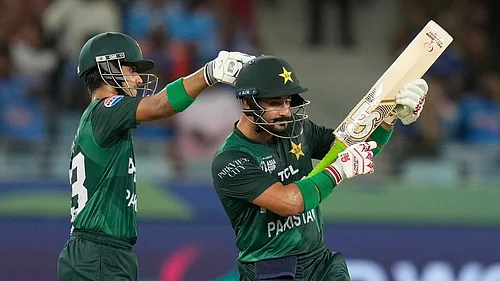 AP/Altaf Qadri : Sahibzada Farhan celebrating his half-century with a gunshot celebration in India vs Pakistan Asia cup 2025 Super 4 match