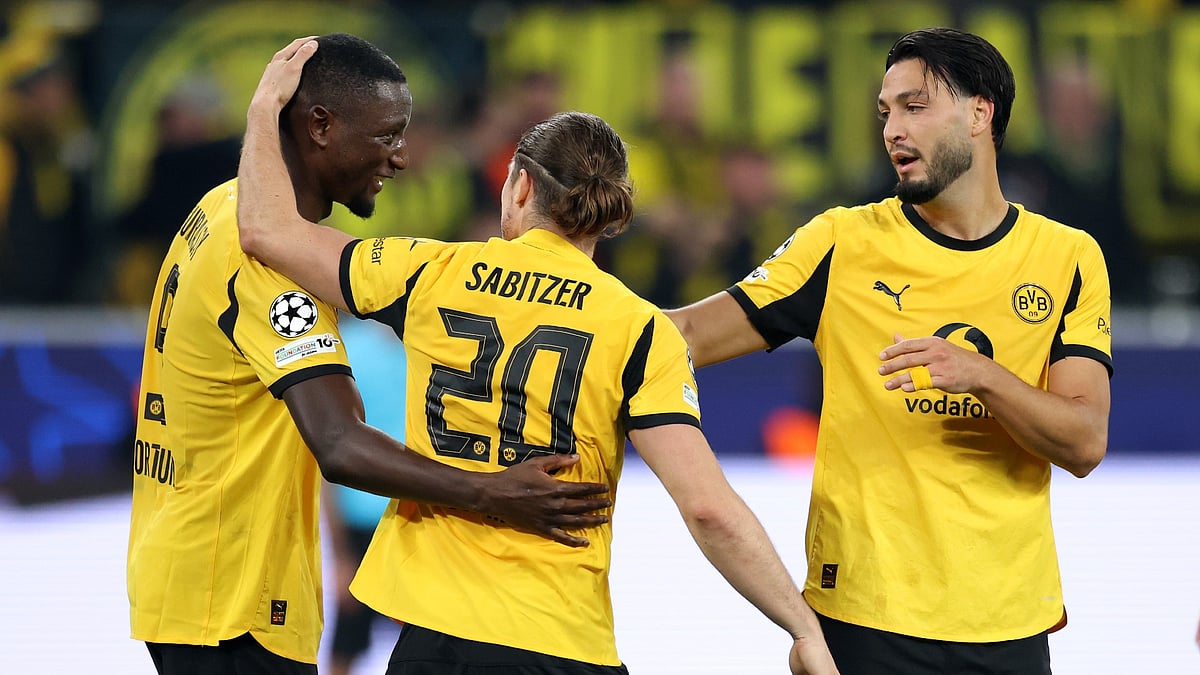 Borussia Dortmund celebrate their win over Athletic Bilbao