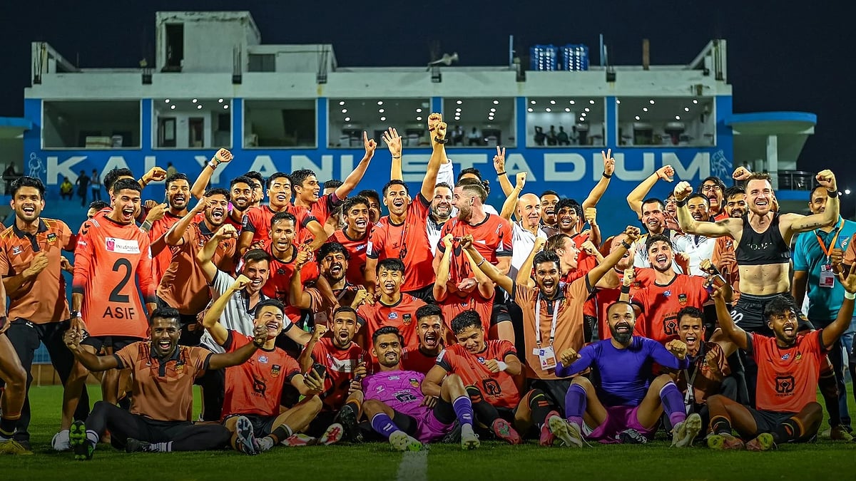 | Photo: X/InterKashi : File photo of the Inter Kashi players celebrating their promotion from the I-League 2024-25 season.