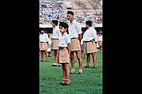 | Photo: Prashant Panjiar : Committed Cadre: An RSS rally at the Jawaharlal Nehru Stadium in New Delhi