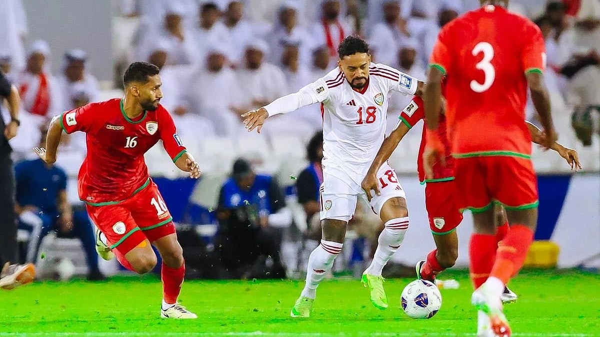 | Photo: Instagram/omanfa : United Arabi Emirates' Caio Lucas runs with the ball against Oman during the FIFA World Cup 2026 AFC Qualifiers match at the Jassim Bin Hamad Stadium on October 11, 2025.