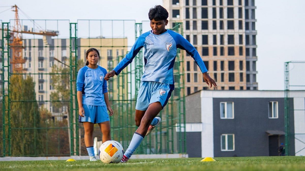 | Photo: X/IndianFootball : The India U17 women's football team players in training ahead of the AFC U17 Asian Cup Qualifiers match against Uzbekistan.