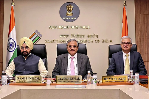 Photo: @ECISVEEP/X via PTI : CEC Kumar said Elections In Four States And One UT Between April 9-29, Results On May 4.