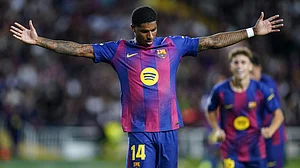 File : File photo of Marcus Rashford in action for FC Barcelona.