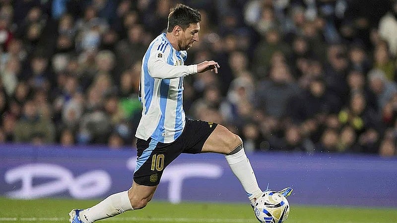 File/AP : Argentina's Lionel Messi attacks against Venezuela during a World Cup 2026 qualifying match at the Monumental stadium in Buenos Aires, Argentina.