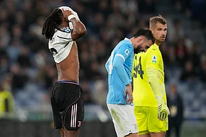 | Photo: AP/Gregorio Borgia : Juventus' Juventus' Khephren Thuram reacts after a miss during the Italian Serie A soccer match between Lazio and Juventus in Rome.