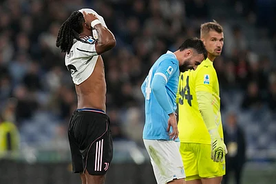 | Photo: AP/Gregorio Borgia : Juventus Juventus Khephren Thuram reacts after a miss during the Italian Serie A soccer match between Lazio and Juventus in Rome.