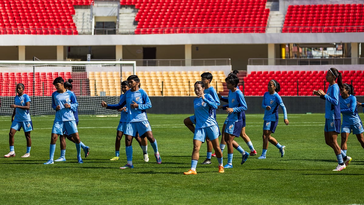 | Photo: AIFF Media Team : India women's football team in training ahead of the international friendly against Nepal at the Jawaharlal Nehru Stadium in Shillong on October 27, 2025.
