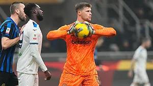 | Photo: AP/Luca Bruno : File photo of Inter Milan's goalkeeper Josep Martinez in action during an Italian Cup quarter final soccer match between Inter Milan and Lazio at the San Siro stadium in Milan, Italy, Feb. 25, 2025.