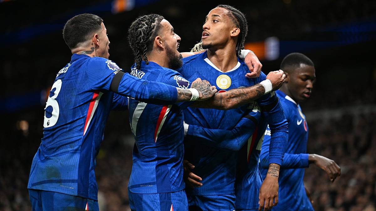 Joao Pedro celebrates after scoring for Chelsea against Tottenham Hotspur in English Premier League 2025-26.
