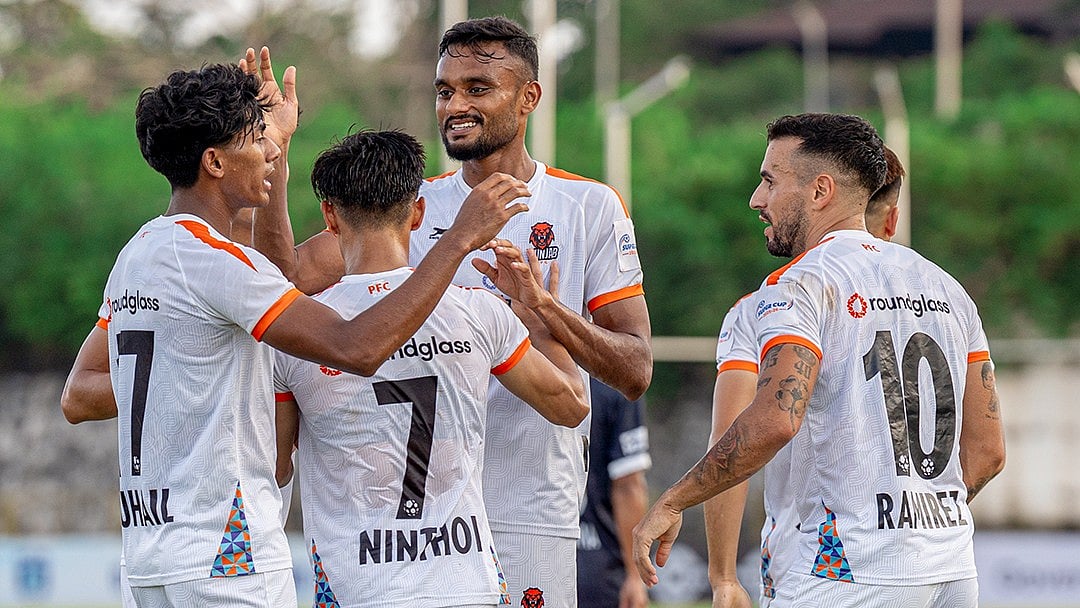 Photo: X/Punjab FC : Mohammedan Sporting Vs Punjab FC Highlights, AIFF Super Cup: Shers celebrate a goal in Bambolim.