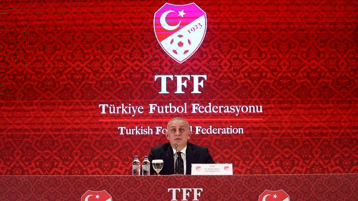 | Photo: Dia Photo/Samet Yalcin via AP : Turkish Football Federation president Ibrahim Haciosmanoglu talks during a news conference, in Istanbul, Turkey, Monday, Oct. 27, 2025.