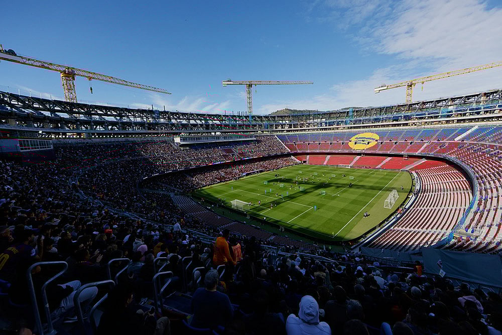| Photo: AP/Joan Monfort : A general view of the Camp Nou stadium in Barcelona, Spain during the team's first training session at the venue after its renovation. 