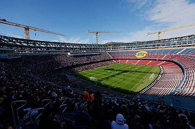 | Photo: AP/Joan Monfort : A general view of the Camp Nou stadium in Barcelona, Spain during the teams first training session at the venue after its renovation.