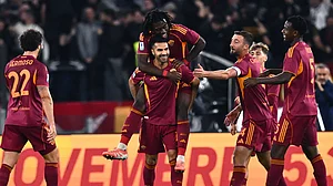 Roma's Zeki Celik celebrates his side's second goal against Udinese in Serie A 2025-26 on November 9, 2025.