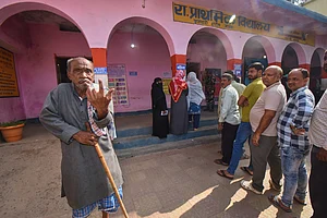 AP : An elderly person shows his indelible ink mark on his finger after casting vote during Bihar state election at a polling booth in Patna, India, Thursday, Nov. 6, 2025