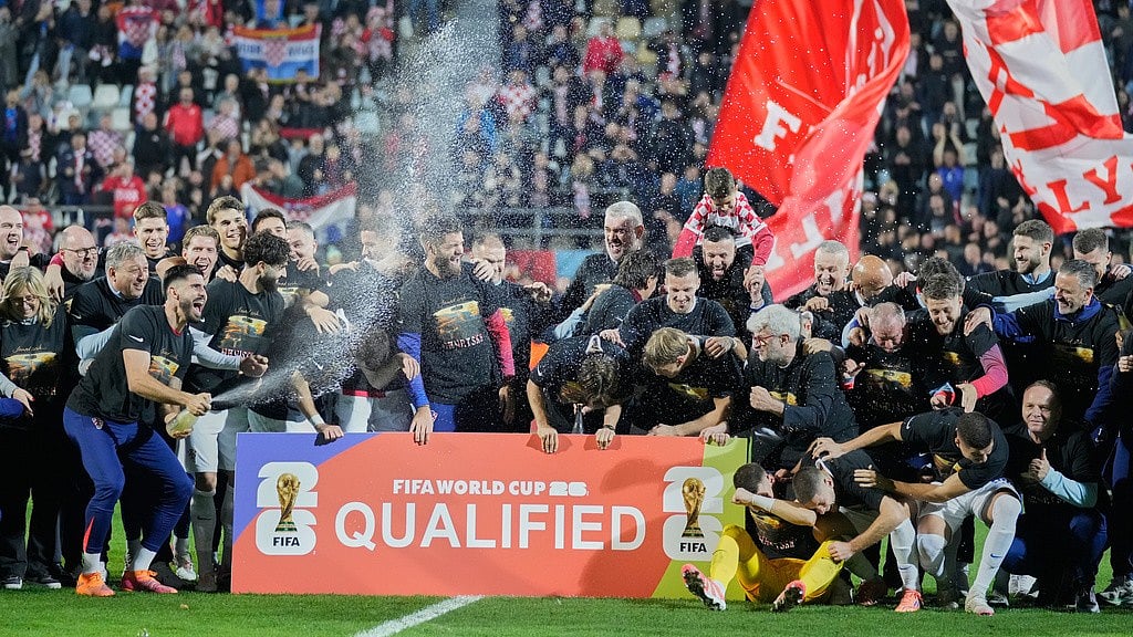 AP : Croatia players celebrate as they qualified for the FIFA World Cup after defeating Faroe Islands in Rijeka, Croatia.