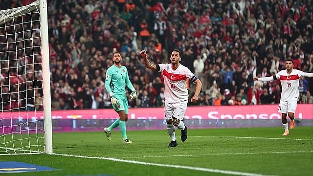 | Photo: Instagram/millitakimlar : Turkiye's Hakan Calhanoglu celebrates his goal against Bulgaria in the FIFA World Cup European Qualifiers on November 15, 2025.