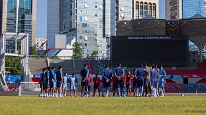 X/IndianFootball : The Blue Tigers’ final training session before tomorrow’s game in Dhaka.