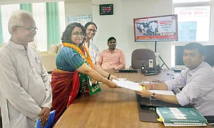 Photo by Santosh Kumar Hindustan Times : CPI-ML candidate from the Digha assembly seat Divya Gautam filling her nomination paper for Bihar Assembly Election 2025 at Collectorate on October 15, 2025 in Patna, India.