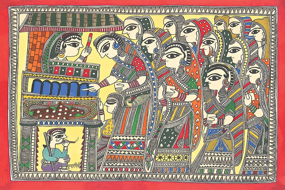 A painting by Madhubani artist Padma Shri Dulari Devi