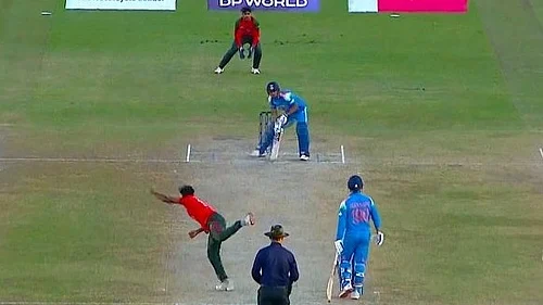 | Photo: Screengrab : India As Jitesh Sharma losing his wicket to Ripon Mondol during the ACC Asia Cup Rising Stars 2025 match against Bangladesh A on November 21, 2025.