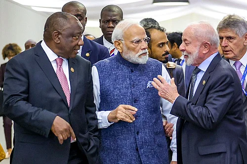 | Photo: @MEAIndia/X via PTI : In this image, Prime Minister Narendra Modi with South African President Cyril Ramaphosa, left, and Brazilian President Luiz Inacio Lula da Silva, right, during IBSA Leaders meeting, on the sidelines of the G20 Summit, in Johannesburg, South Africa.