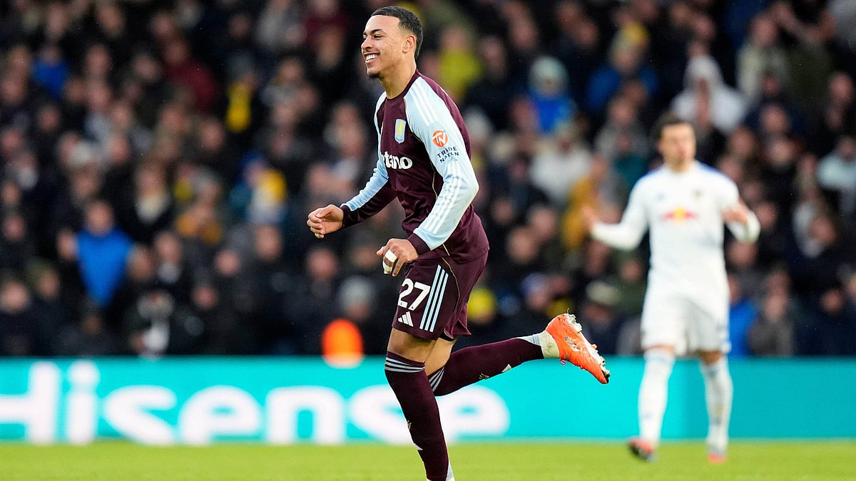 | Photo: AP/Danny Lawson : Aston Villa's Morgan Rogers celebrates scoring their side's first goal of the game during the English Premier League match against Leeds United on November 23, 2025.