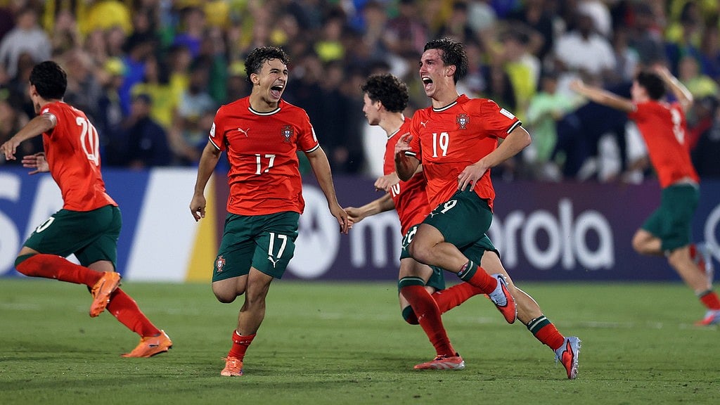 Photo: AP : Portugal Vs Brazil Highlights, FIFA U-17 World Cup Semi-Final: Portugal players celebrate their victory after beating Brazil in a penalty shootout in Doha.