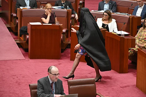 Imago / AAP : The chamber erupted as she walked in, with senators objecting loudly and calling on her to remove the burqa.