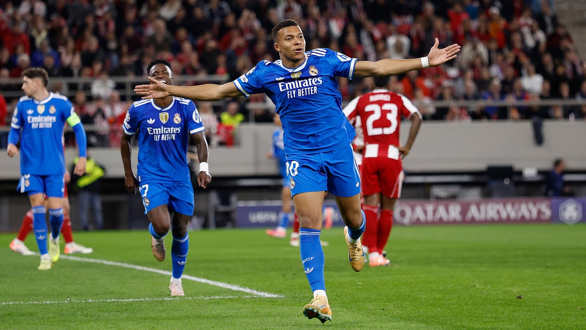 Kylian Mbappe celebrates for Madrid