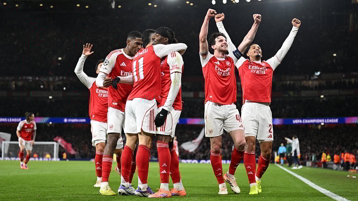 Arsenal celebrate against Bayern Munich