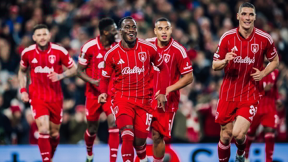Nottingham Forest celebrate a goal during the UEFA Europa League match against Malmo on November 27, 2025.